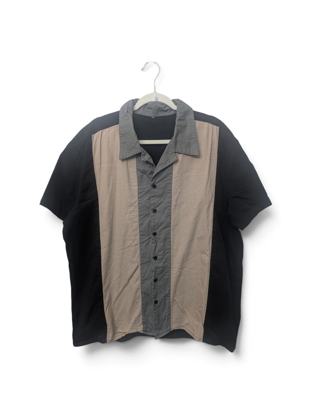 Men's Bowling Shirt Black, Tan and Gray Short-Sleeve Button Down